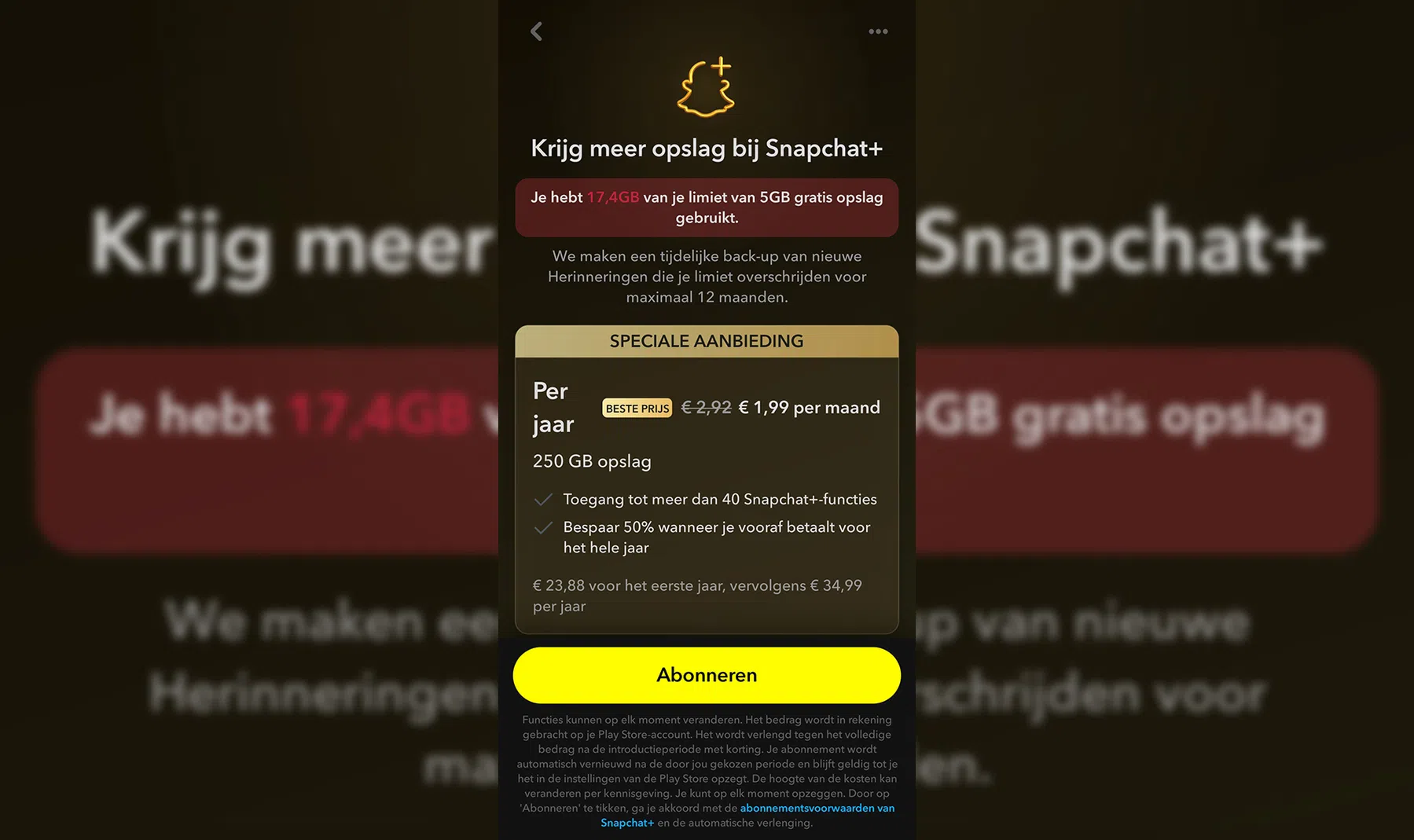 Snapchat melding opslaglimiet